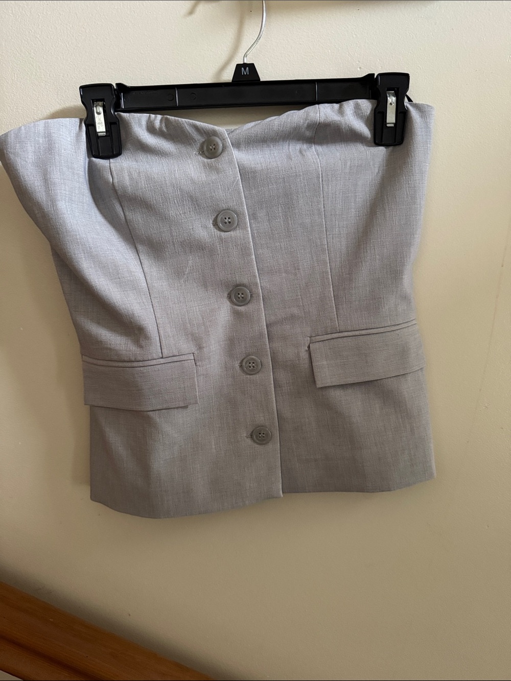 Forever 21 Light Gray Button-Front Strapless Top